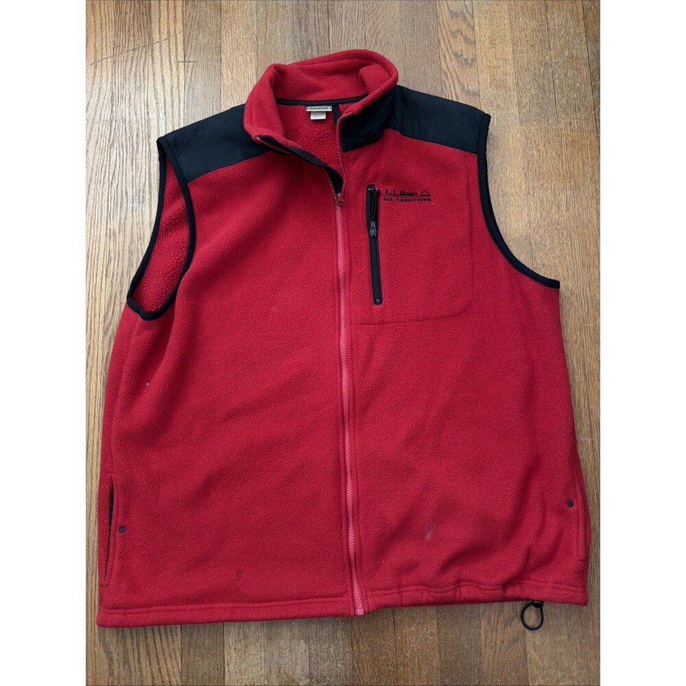 Vintage L.L. Bean Mens XL Tall Full Zip Fleece Vest Red 90's Y2K All Conditions